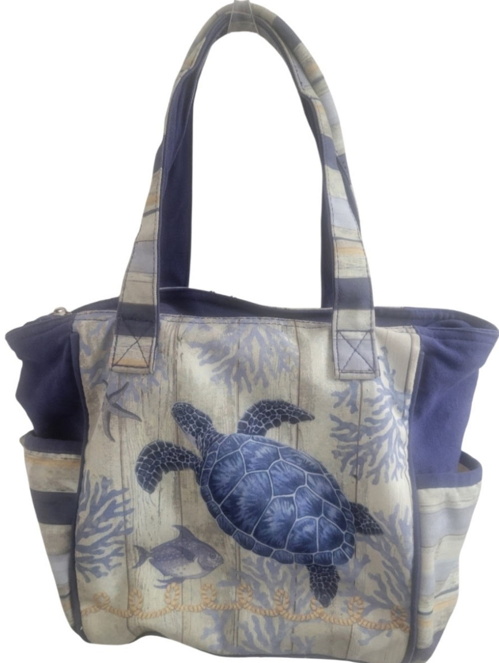 Sun N Sand Blue Sea Turtle  Seahorse Canvas Tote Bag By Andrea Tachiera Beachie